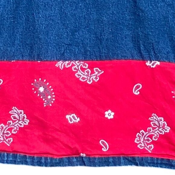Vintage Denim Patchwork Red Bandana Jean Jacket Western Cowgirl Paisley Rodeo-XL - Picture 12 of 15
